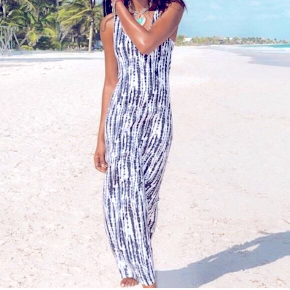 H & M Tie Dye Blue and White Print  Maxi Dress